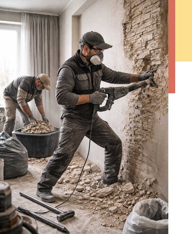 Демонтаж декоративного камня в Соликамске от 1494 руб/м² — быстро и недорого | ОТДЕЛОЧНИК-Слк