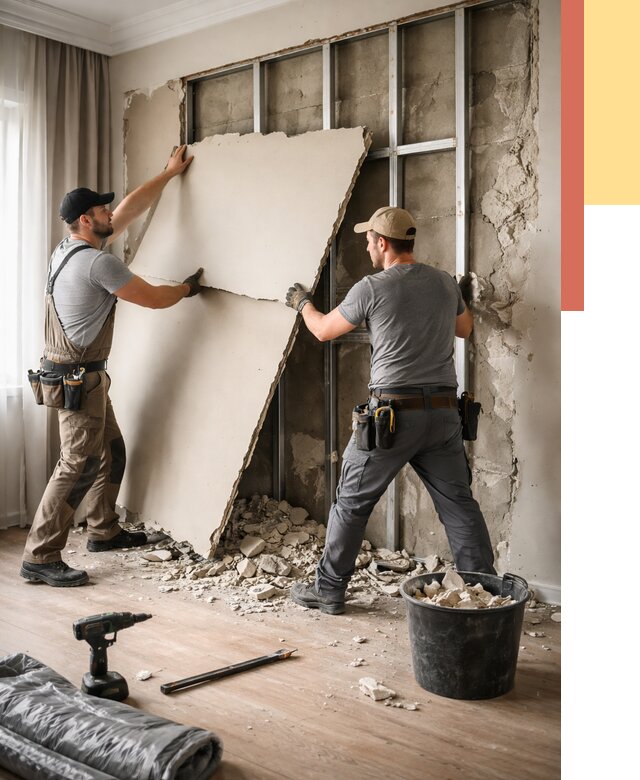 Демонтаж гипсокартона со стен в Соликамске от 361 руб. — услуги демонтажа | ОТДЕЛОЧНИК-Слк