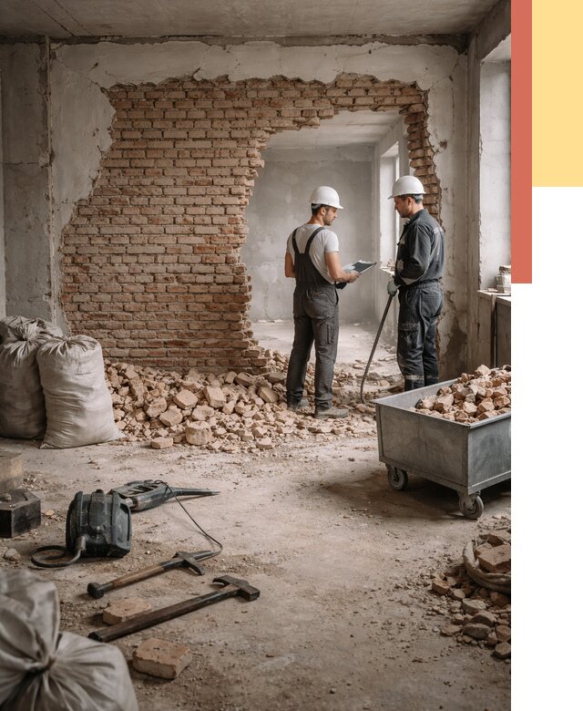 Демонтаж кирпичных стен в Соликамске от 4328 руб. — быстро, недорого, под ключ | ОТДЕЛОЧНИК-Слк