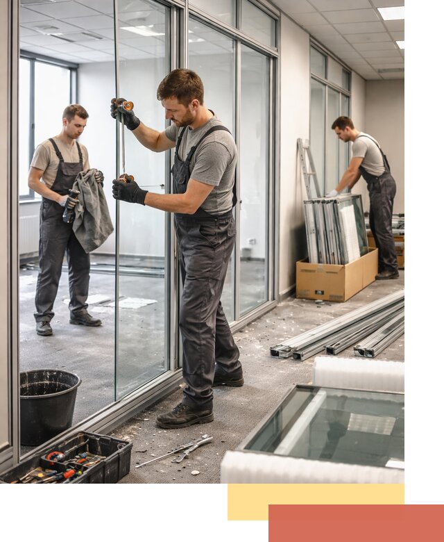 Демонтаж стеклянных перегородок в Соликамске быстро и безопасно