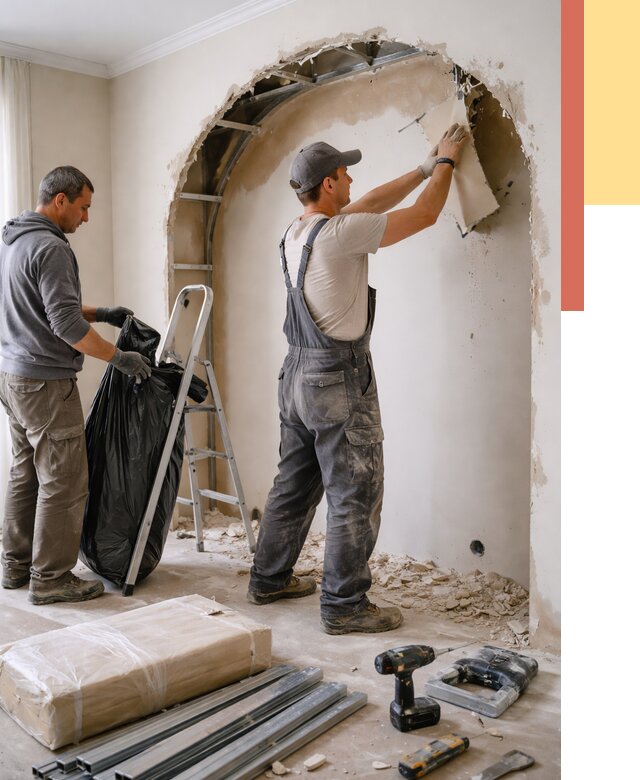 Демонтаж арки из гипсокартона в Соликамске от 3607 руб. — услуги под ключ | ОТДЕЛОЧНИК-Слк