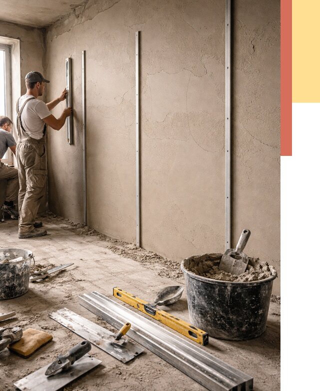 Штукатурка стен по маякам в Соликамске от 5668 руб./м² — выравнивание под ключ | ОТДЕЛОЧНИК-Слк