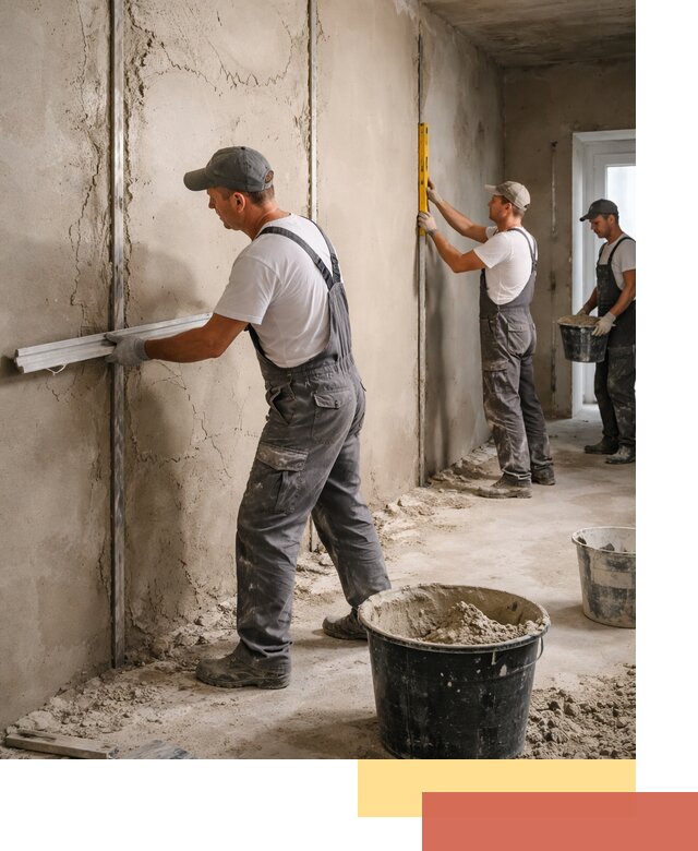 Штукатурка стен по маякам в Соликамске — точная и ровная поверхность