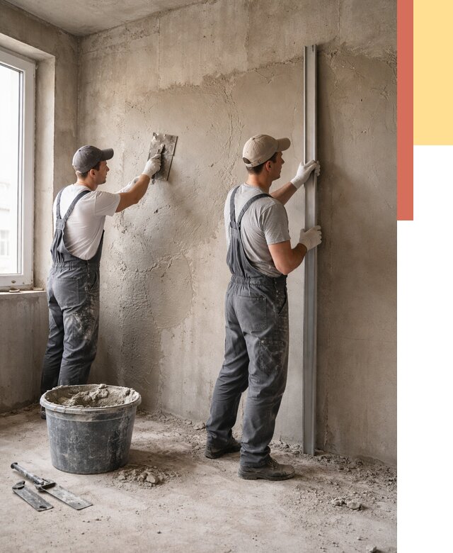 Штукатурка бетонных стен в Соликамске от 4637 руб/м² — качественно и быстро | ОТДЕЛОЧНИК-Слк