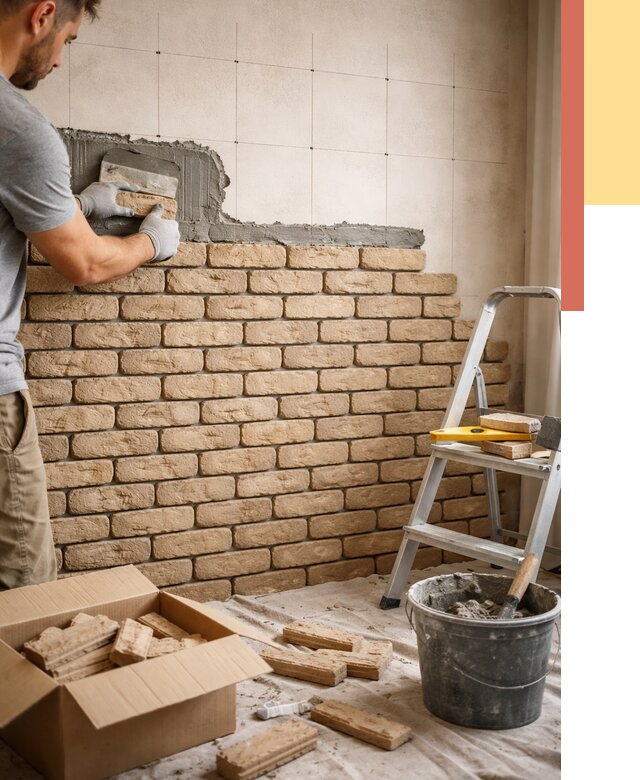 Монтаж декоративного кирпича в Соликамске от 3298 руб./м² — быстро и недорого | ОТДЕЛОЧНИК-Слк