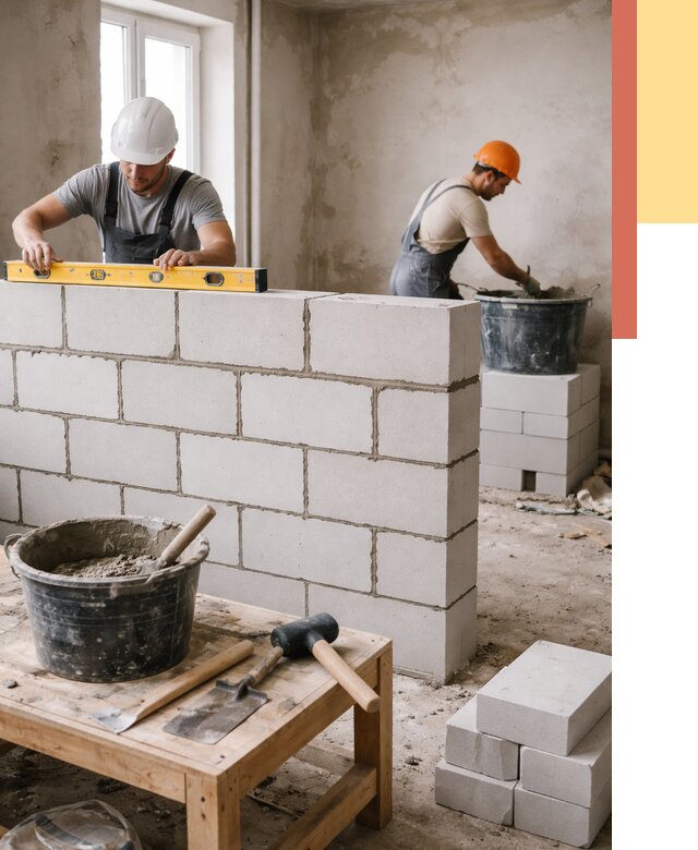 Кладка перегородок из газобетона в Соликамске от 3298 руб. под ключ | ОТДЕЛОЧНИК-Слк
