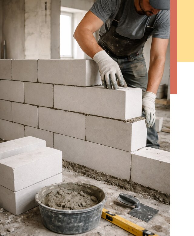 Кладка перегородок из силикатного блока в Соликамске от 4122 руб. под ключ | ОТДЕЛОЧНИК-Слк