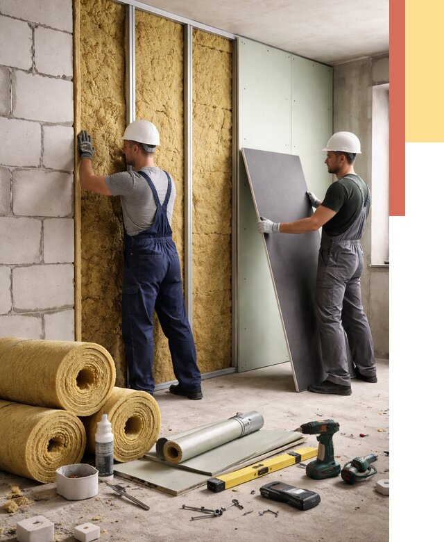 Шумоизоляция перегородок из блоков в Соликамске от 1906 руб./м² — быстро и недорого | ОТДЕЛОЧНИК-Слк