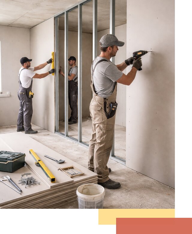 Однослойная перегородка из гипсокартона в Соликамске под ключ, монтаж и отделка