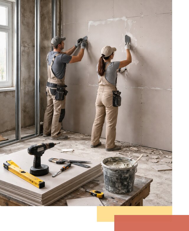 Монтаж двухслойной перегородки из гипсокартона в Соликамске