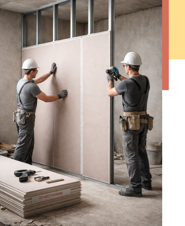Перегородка из огнестойкого гипсокартона в Соликамске от 1906 руб. под ключ | ОТДЕЛОЧНИК-Слк