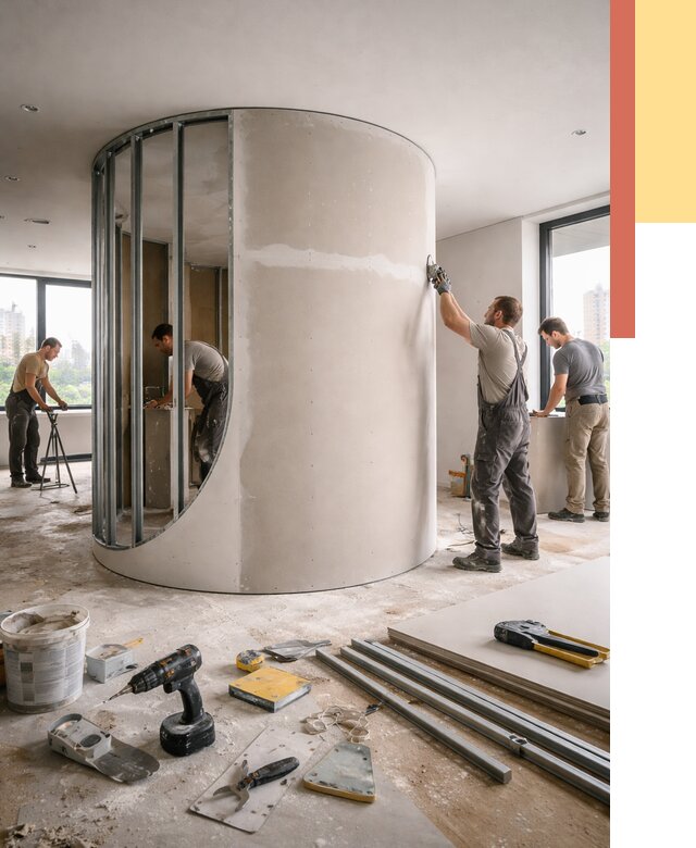 Радиусная перегородка из гипсокартона в Соликамске от 2988 руб. под ключ | ОТДЕЛОЧНИК-Слк