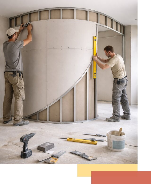 Радиусная перегородка из гипсокартона в Соликамске под ключ