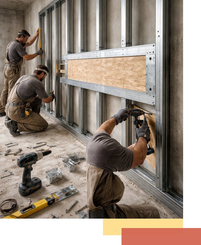 Усиленная перегородка для крепления тяжёлых конструкций в Соликамске