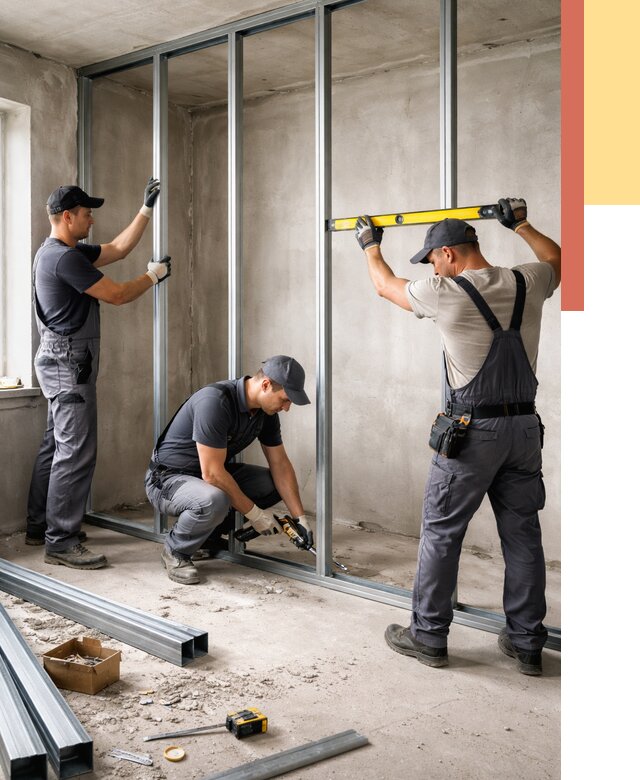 Монтаж каркаса перегородки из профиля в Соликамске от 773 руб. | ОТДЕЛОЧНИК-Слк