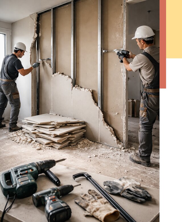 Демонтаж перегородки из гипсокартона в Соликамске от 1237 руб. быстро и недорого | ОТДЕЛОЧНИК-Слк