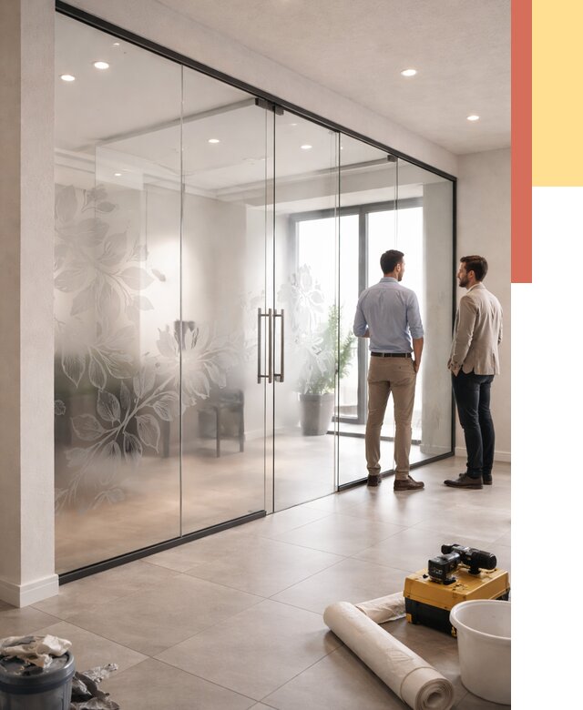 Стеклянные перегородки с рисунком в Соликамске от 12881 руб. монтаж и нанесение | ОТДЕЛОЧНИК-Слк