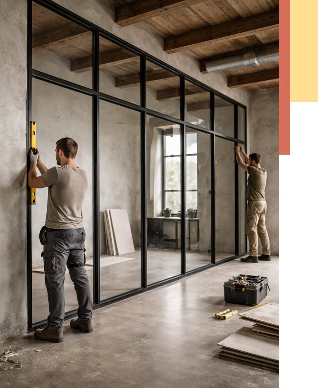 Стеклянные перегородки лофт в Соликамске от 10820 руб. под ключ | ОТДЕЛОЧНИК-Слк