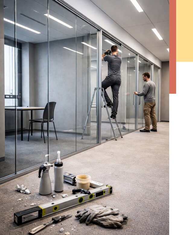 Стеклянные офисные перегородки в Соликамске от 8759 руб. — монтаж и установка | ОТДЕЛОЧНИК-Слк