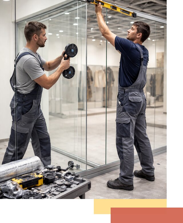 Стеклянные перегородки для магазинов в Соликамске — монтаж и установка