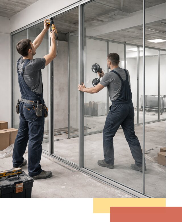 Алюминиевые перегородки со стеклом в Соликамске — изготовление и монтаж