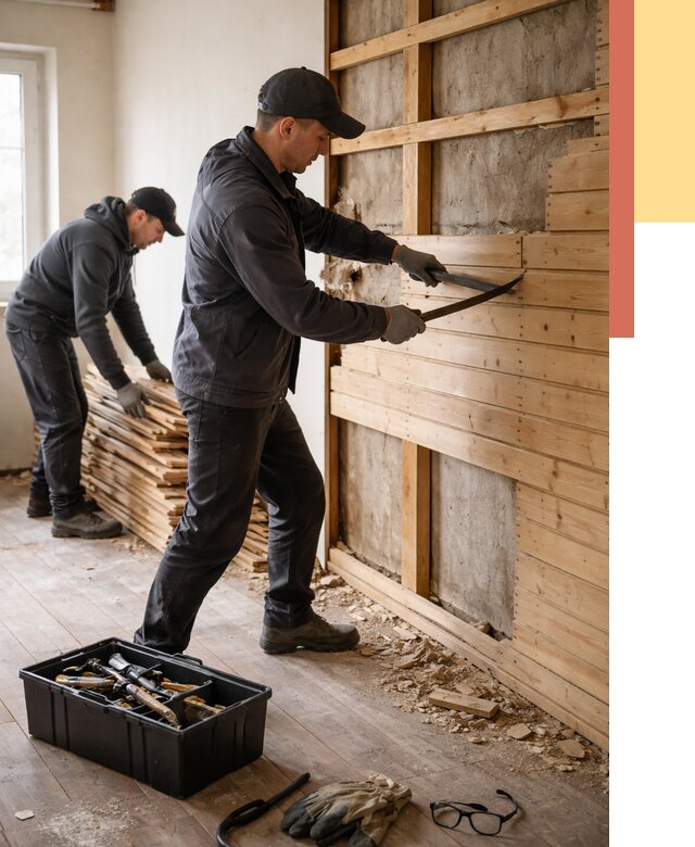 Демонтаж вагонки в Соликамске от 3916 руб/м2 — быстро и недорого | ОТДЕЛОЧНИК-Слк