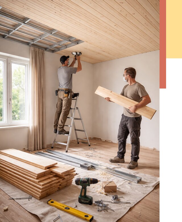 Монтаж потолка из вагонки в Соликамске от 6698 руб. | Быстро и недорого — ОТДЕЛОЧНИК-Слк