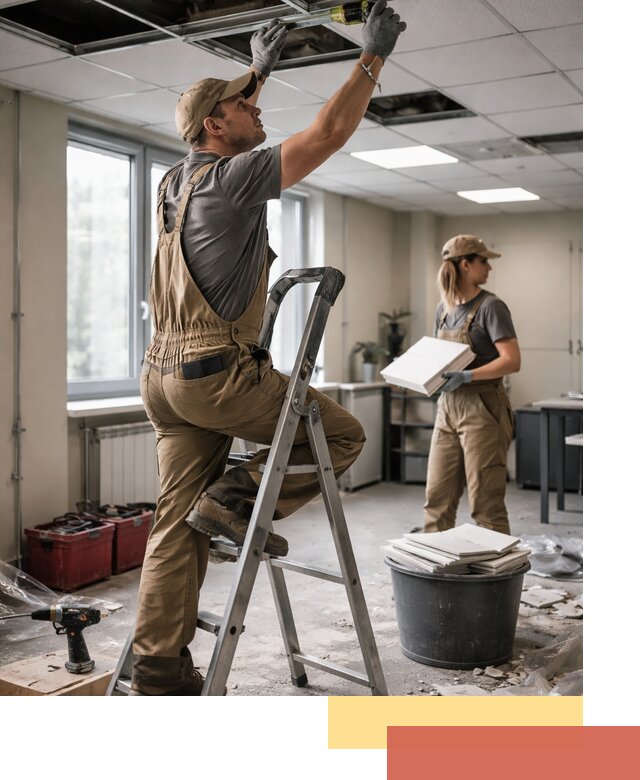 Ремонт потолка Армстронг и замена плит в Соликамске