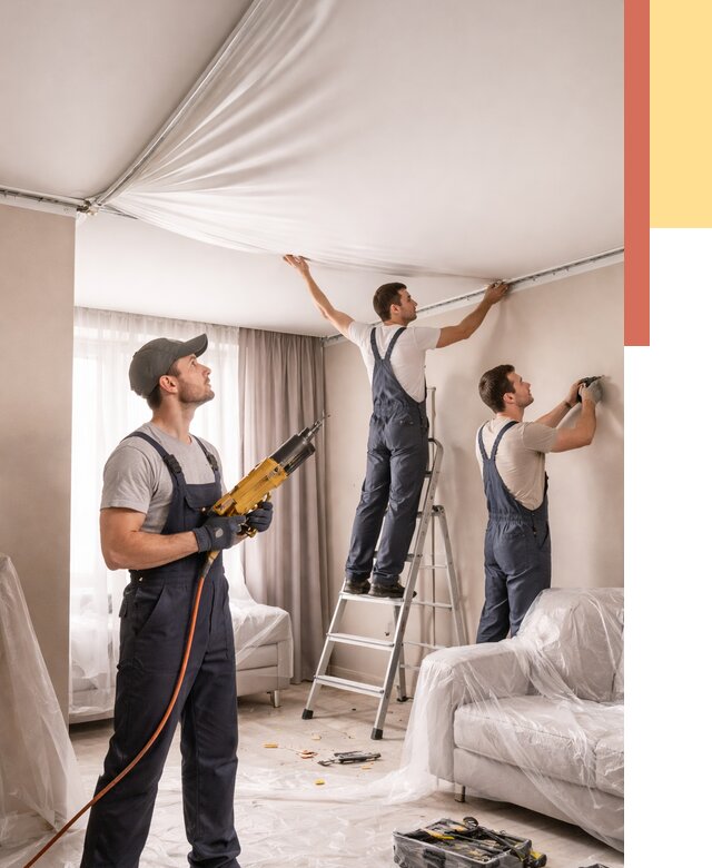 Установка натяжного потолка в Соликамске от 4637 руб. | Быстро и недорого — ОТДЕЛОЧНИК-Слк