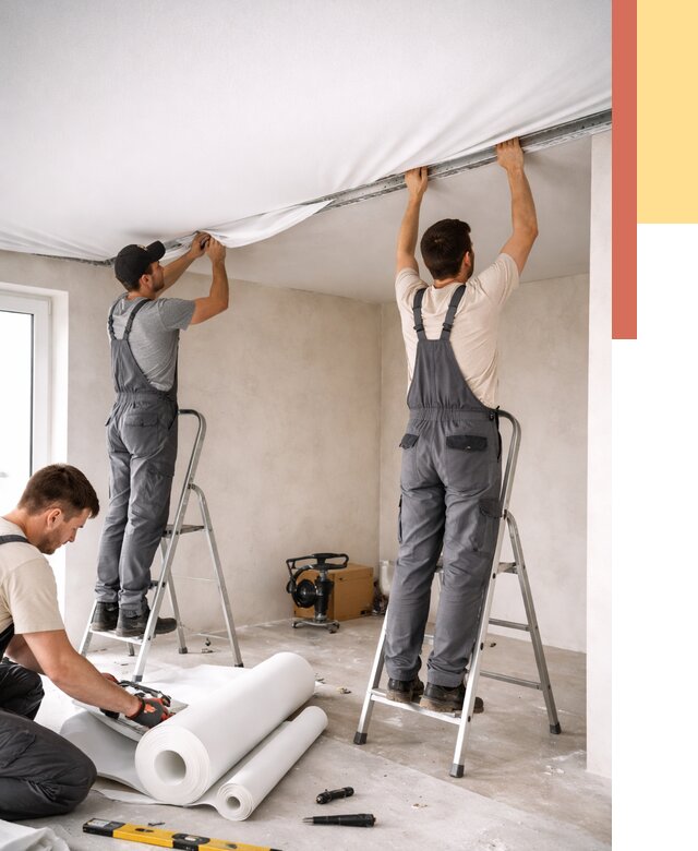 Монтаж тканевого натяжного потолка в Соликамске от 3607 руб. под ключ | ОТДЕЛОЧНИК-Слк