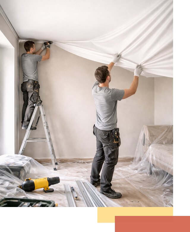 Монтаж тканевого натяжного потолка в Соликамске недорого и быстро