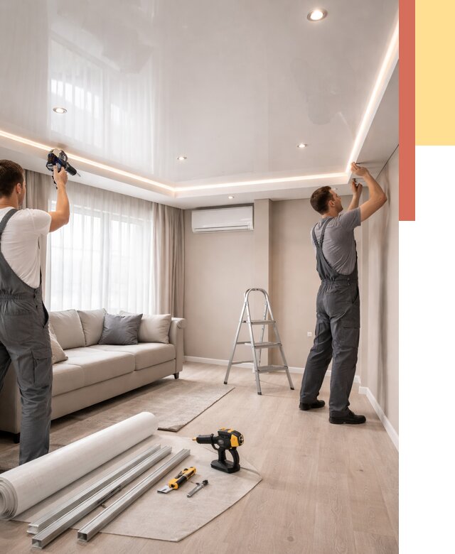 Монтаж глянцевого натяжного потолка в Соликамске от 773 руб. под ключ | ОТДЕЛОЧНИК-Слк