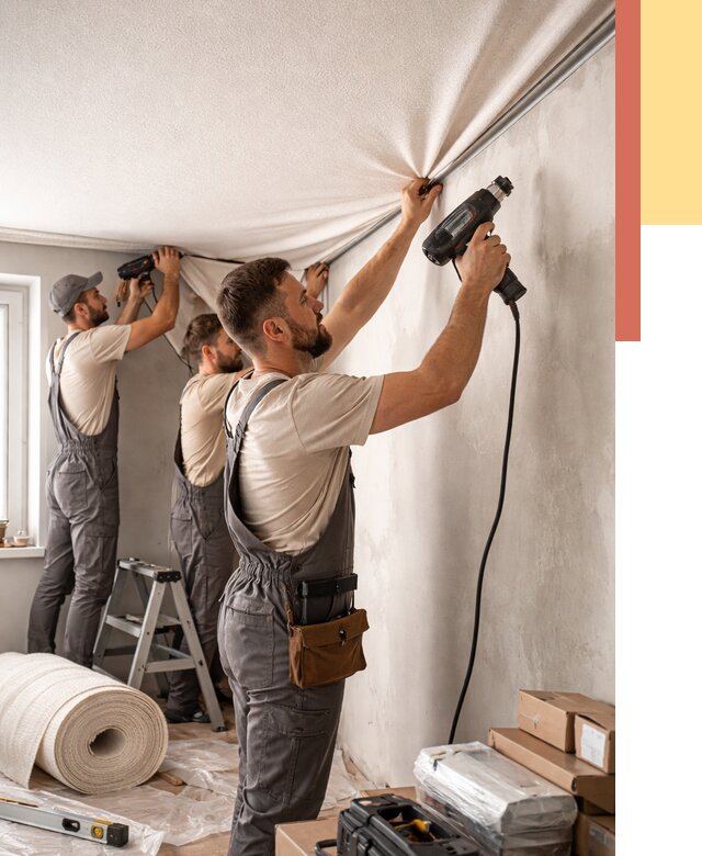 Монтаж фактурного натяжного потолка в Соликамске от 773 руб. — ОТДЕЛОЧНИК-Слк