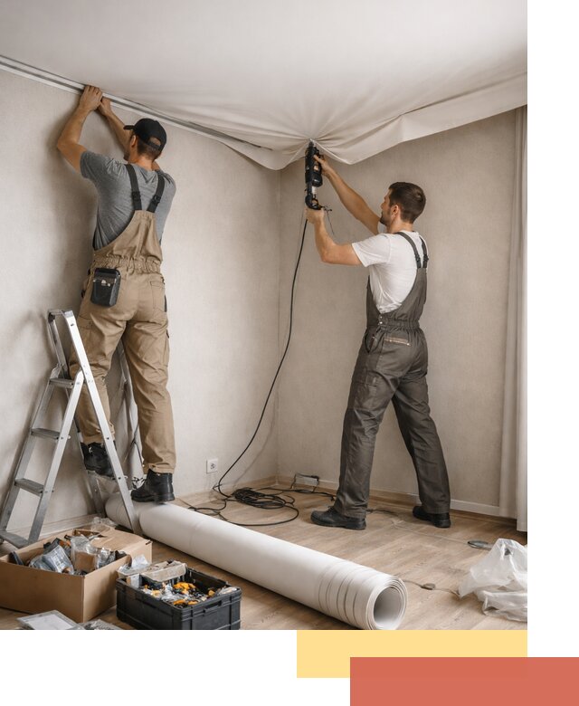 Монтаж цветного натяжного потолка в Соликамске за один день