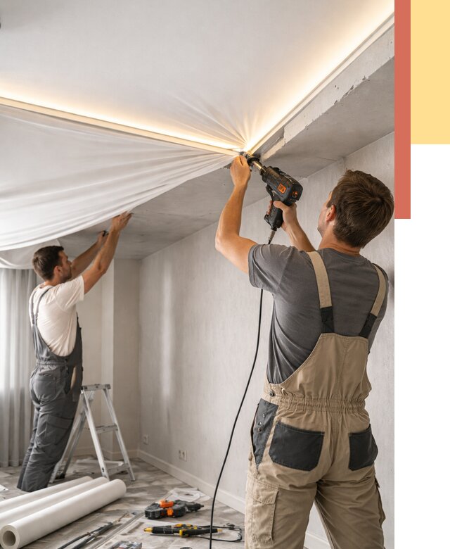 Монтаж натяжного потолка с подсветкой в Соликамске от 979 руб. | ОТДЕЛОЧНИК-Слк