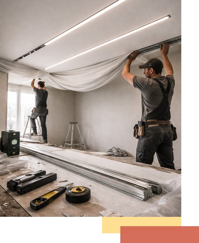 Монтаж натяжных потолков со световыми линиями в Соликамске