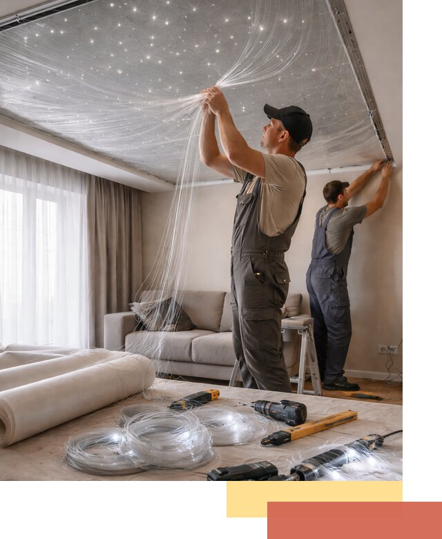 Монтаж натяжного потолка «Звездное небо» в Соликамске