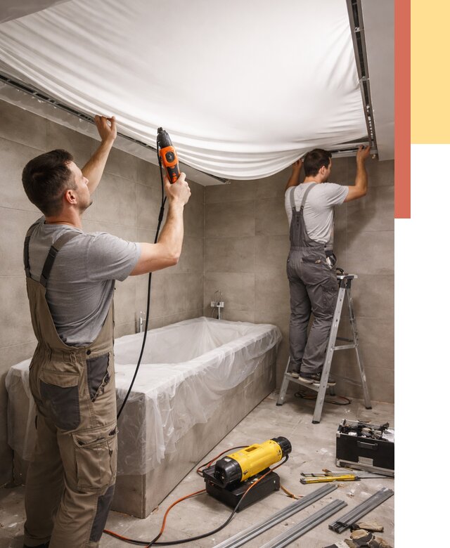 Монтаж натяжного потолка в ванной в Соликамске от 1237 руб. под ключ | ОТДЕЛОЧНИК-Слк