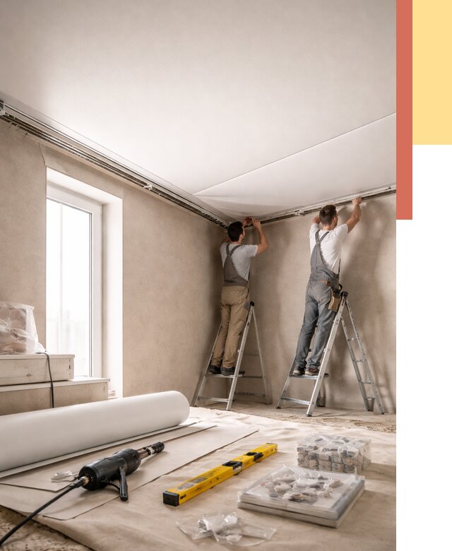 Монтаж натяжного потолка в спальне в Соликамске от 3916 руб. под ключ | ОТДЕЛОЧНИК-Слк