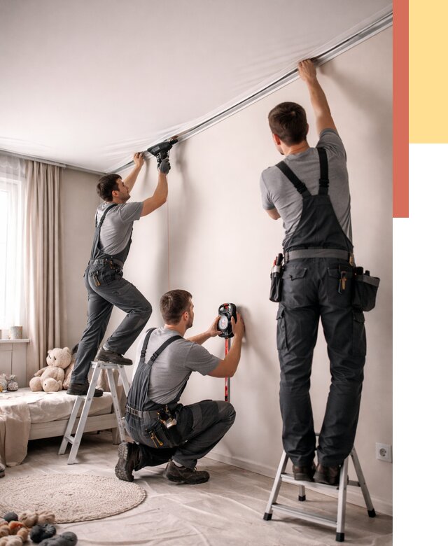 Монтаж натяжного потолка в детской в Соликамске от 3607 руб. — быстро и недорого | ОТДЕЛОЧНИК-Слк