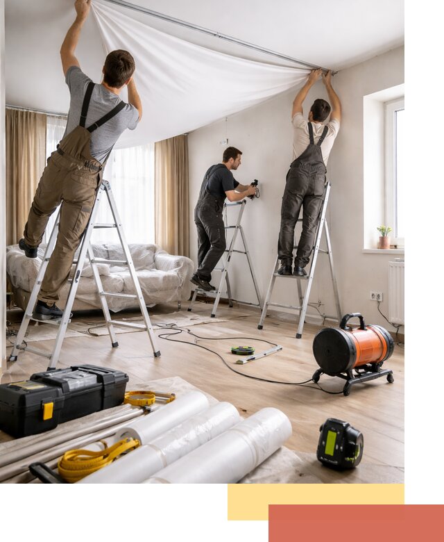 Монтаж натяжного потолка в гостиной в Соликамске