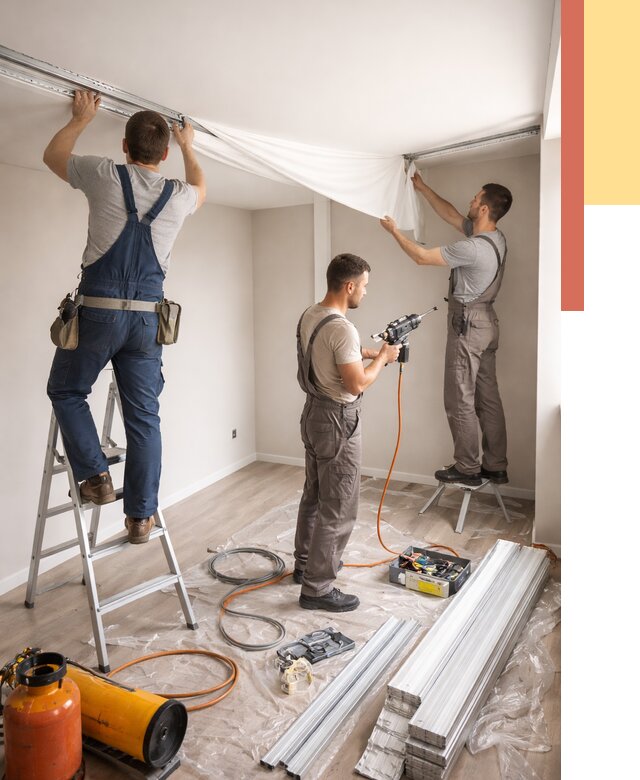 Монтаж натяжного потолка в студии в Соликамске от 5668 руб. — быстро и недорого | ОТДЕЛОЧНИК-Слк