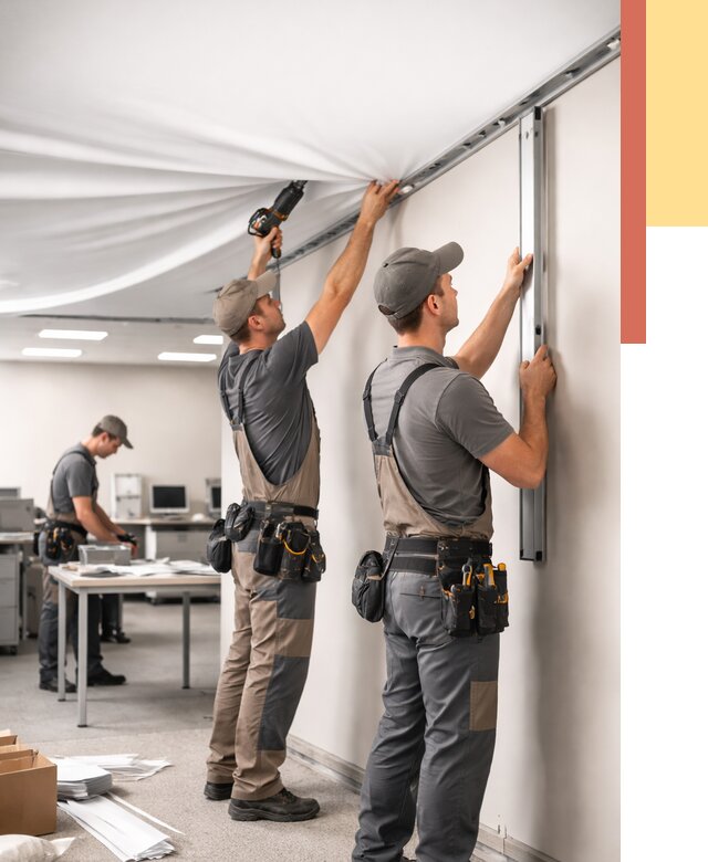 Монтаж натяжного потолка в офисе в Соликамске от 464 руб/м² — быстро и недорого | ОТДЕЛОЧНИК-Слк