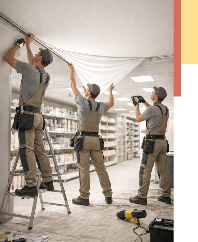 Монтаж натяжного потолка в магазине в Соликамске от 4637 руб. быстро и недорого | ОТДЕЛОЧНИК-Слк