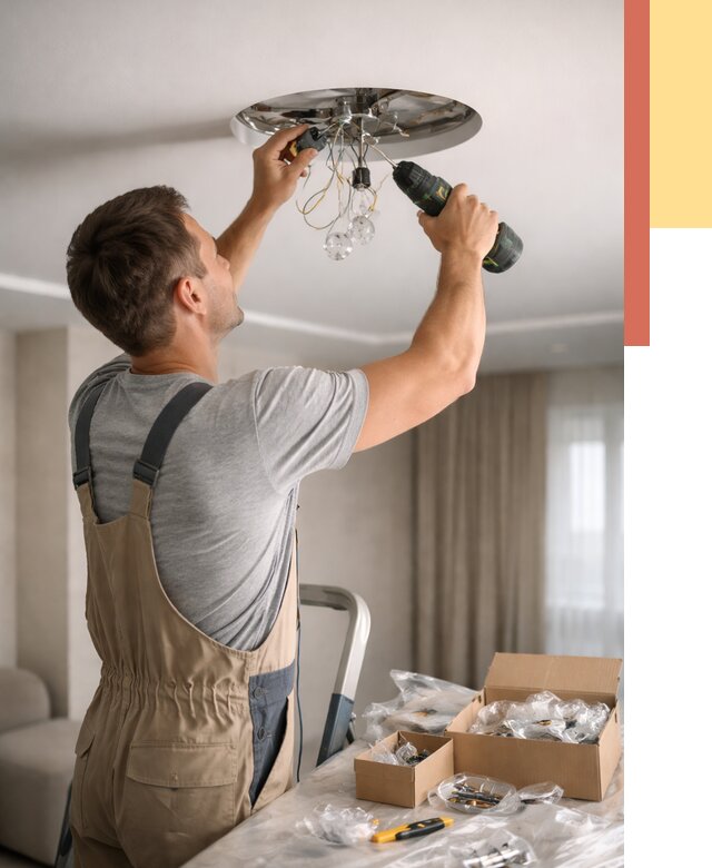 Установка люстры в натяжной потолок в Соликамске от 1237 руб. | Быстро и недорого — ОТДЕЛОЧНИК-Слк