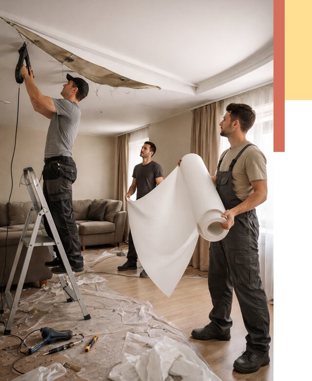 Замена полотна натяжного потолка в Соликамске от 9790 руб. быстро и недорого | ОТДЕЛОЧНИК-Слк