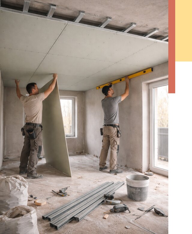 Одноуровневый потолок из гипсокартона в Соликамске от 773 руб. — монтаж под ключ | ОТДЕЛОЧНИК-Слк