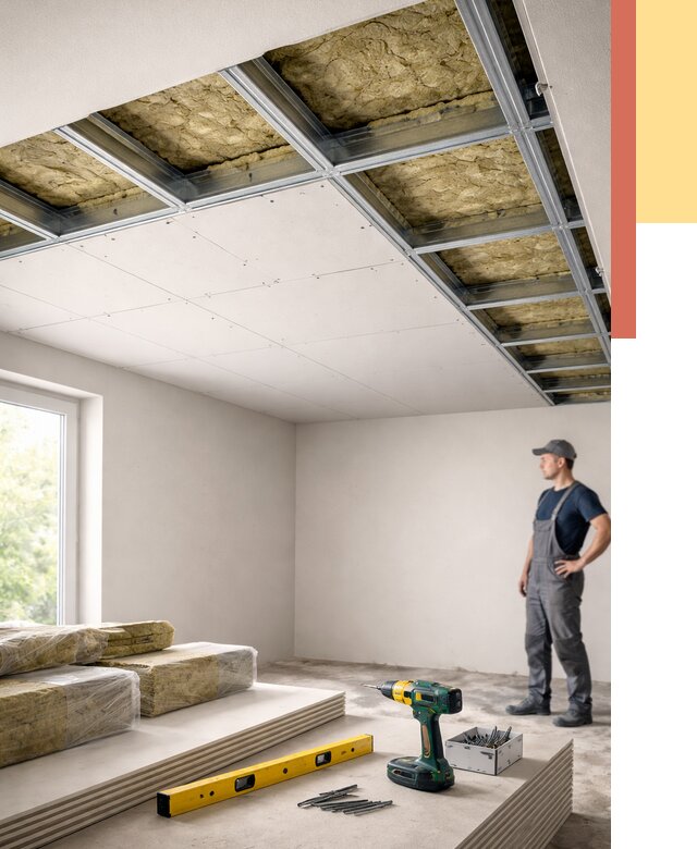 Звукоизоляция потолка ГКЛ в Соликамске от 979 руб. — монтаж под ключ | ОТДЕЛОЧНИК-Слк